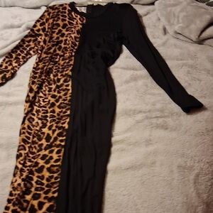 Leopard and Black Long Sleeve Dress